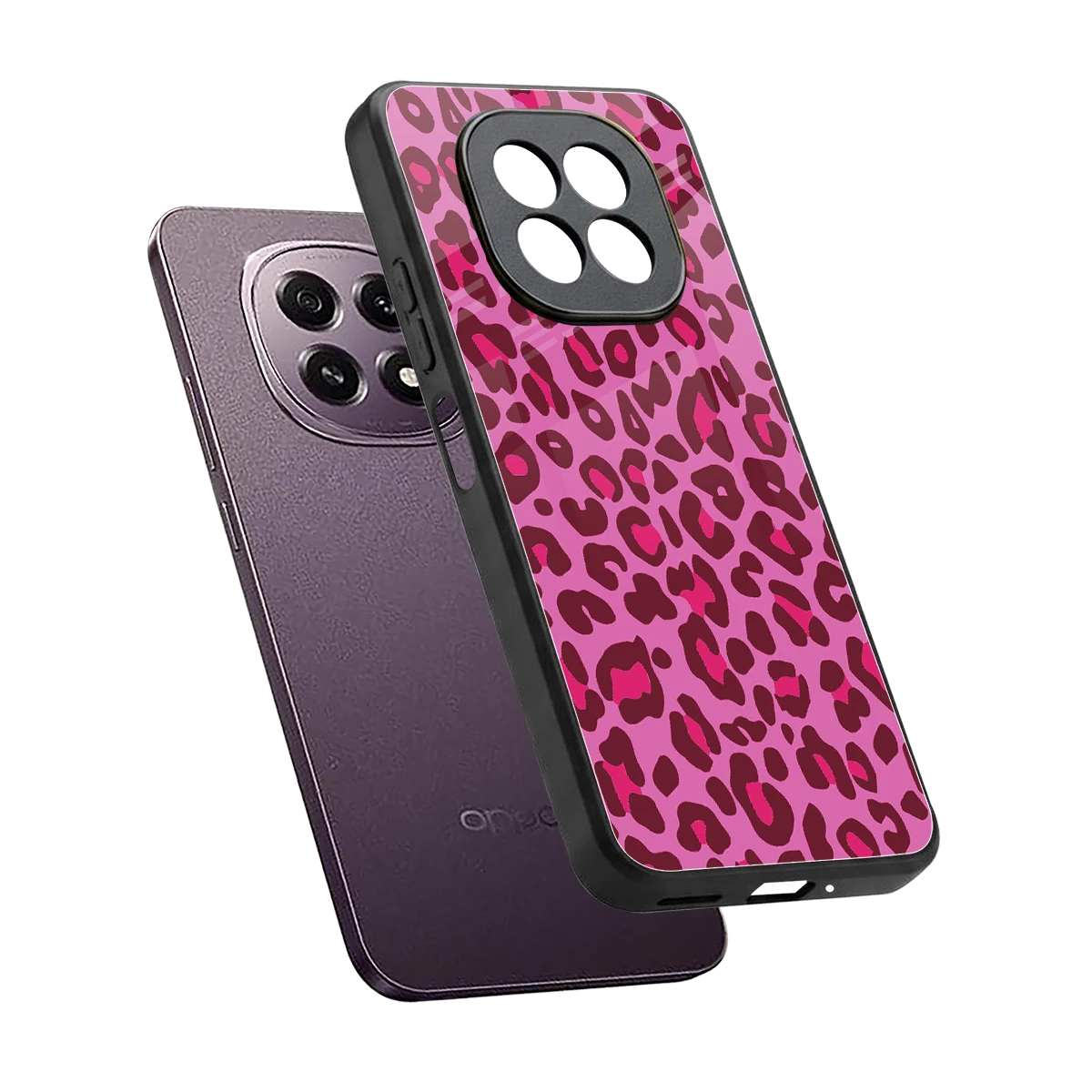 Leopard Pink sleek oppo f29 5g cover with tempered glass back and TPU edges
