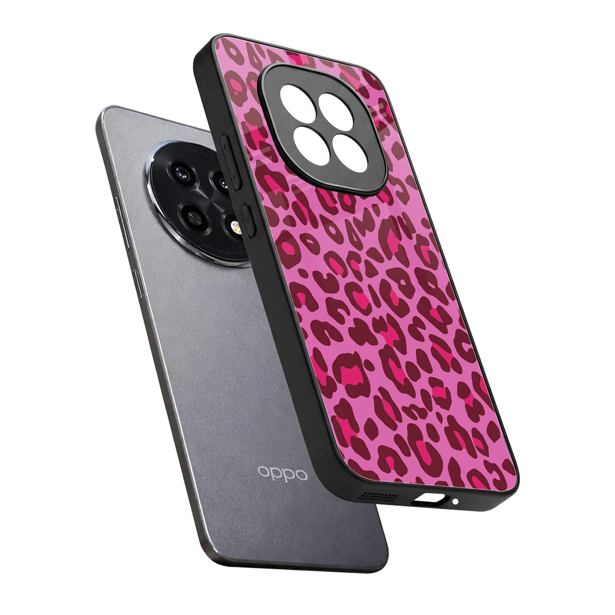Leopard Pink sleek oppo f29 pro 5g cover with tempered glass back and TPU edges