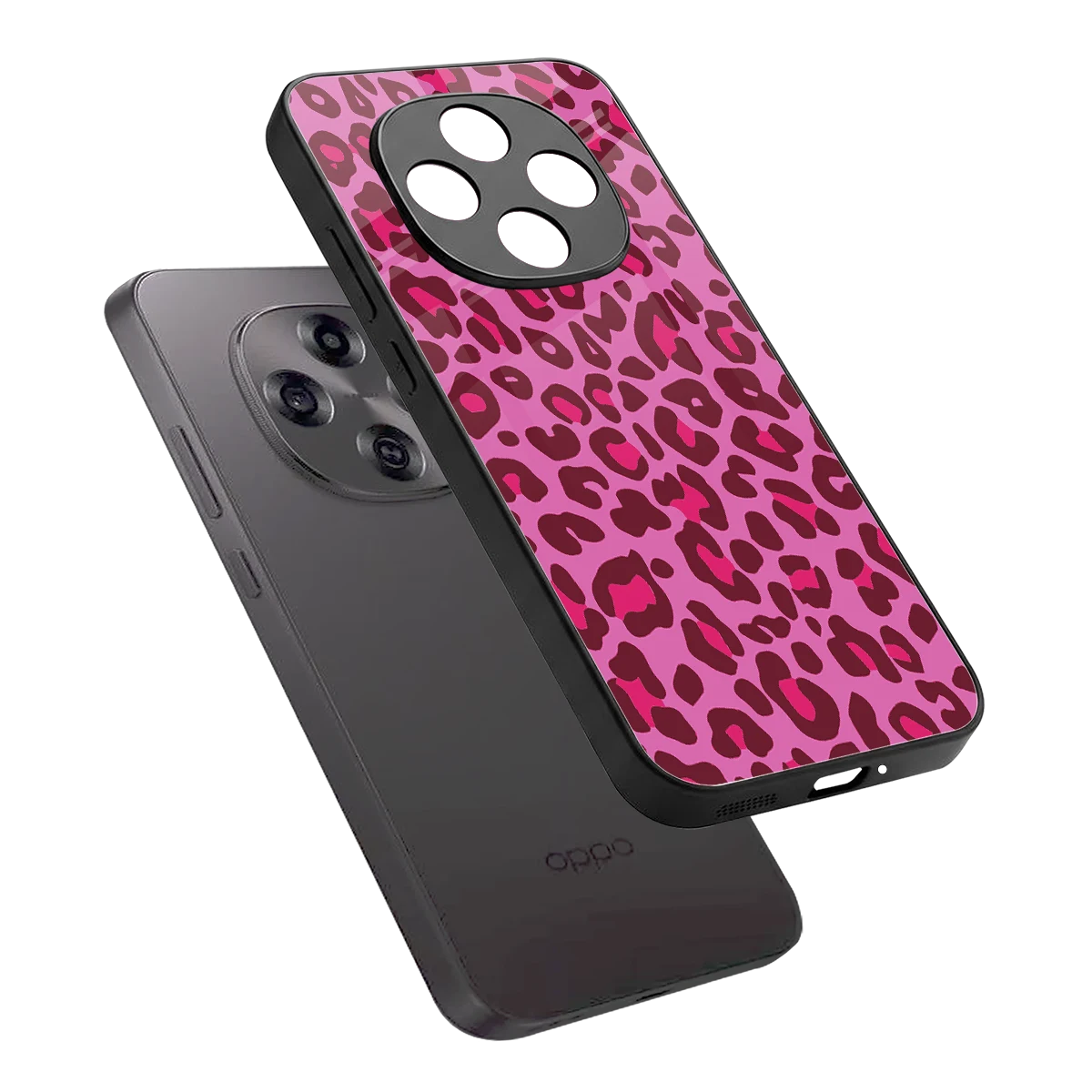 Leopard Pink sleek oppo f31 pro 5g cover with tempered glass back and TPU edges