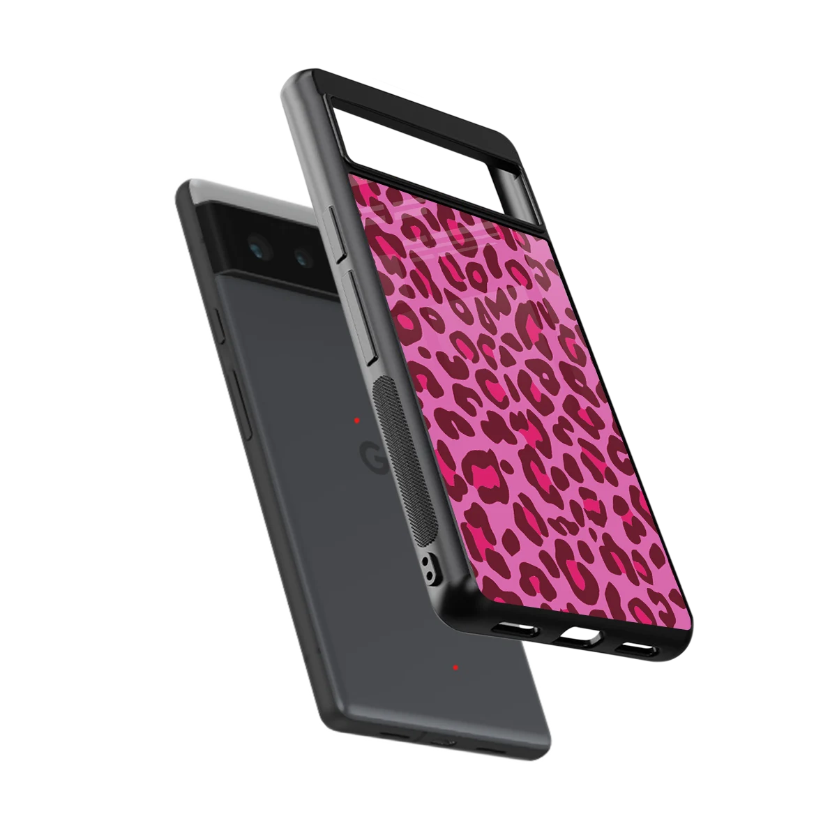 Leopard Pink sleek google pixel 6a cover with tempered glass back and TPU edges