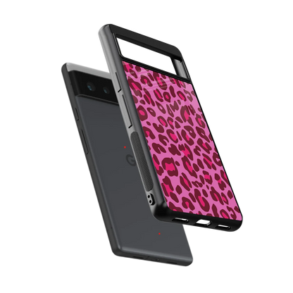 Leopard Pink sleek google pixel 6a cover with tempered glass back and TPU edges