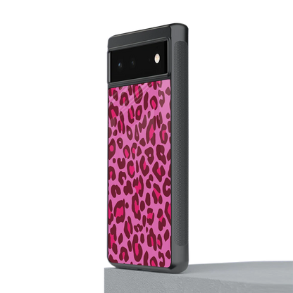 Leopard Pink stylish phone case for google pixel 6a | glossy glass and slim fit