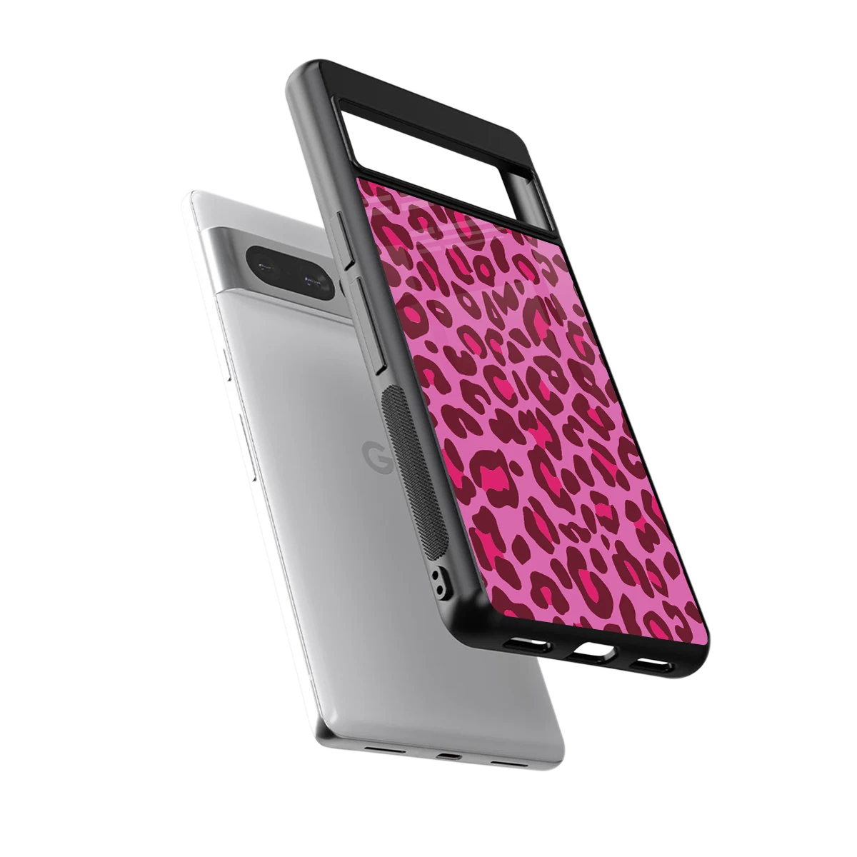 Leopard Pink sleek google pixel 7 pro cover with tempered glass back and TPU edges