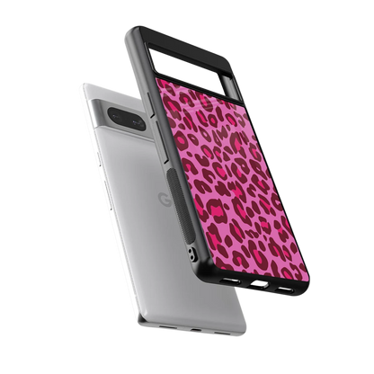 Leopard Pink sleek google pixel 7a cover with tempered glass back and TPU edges