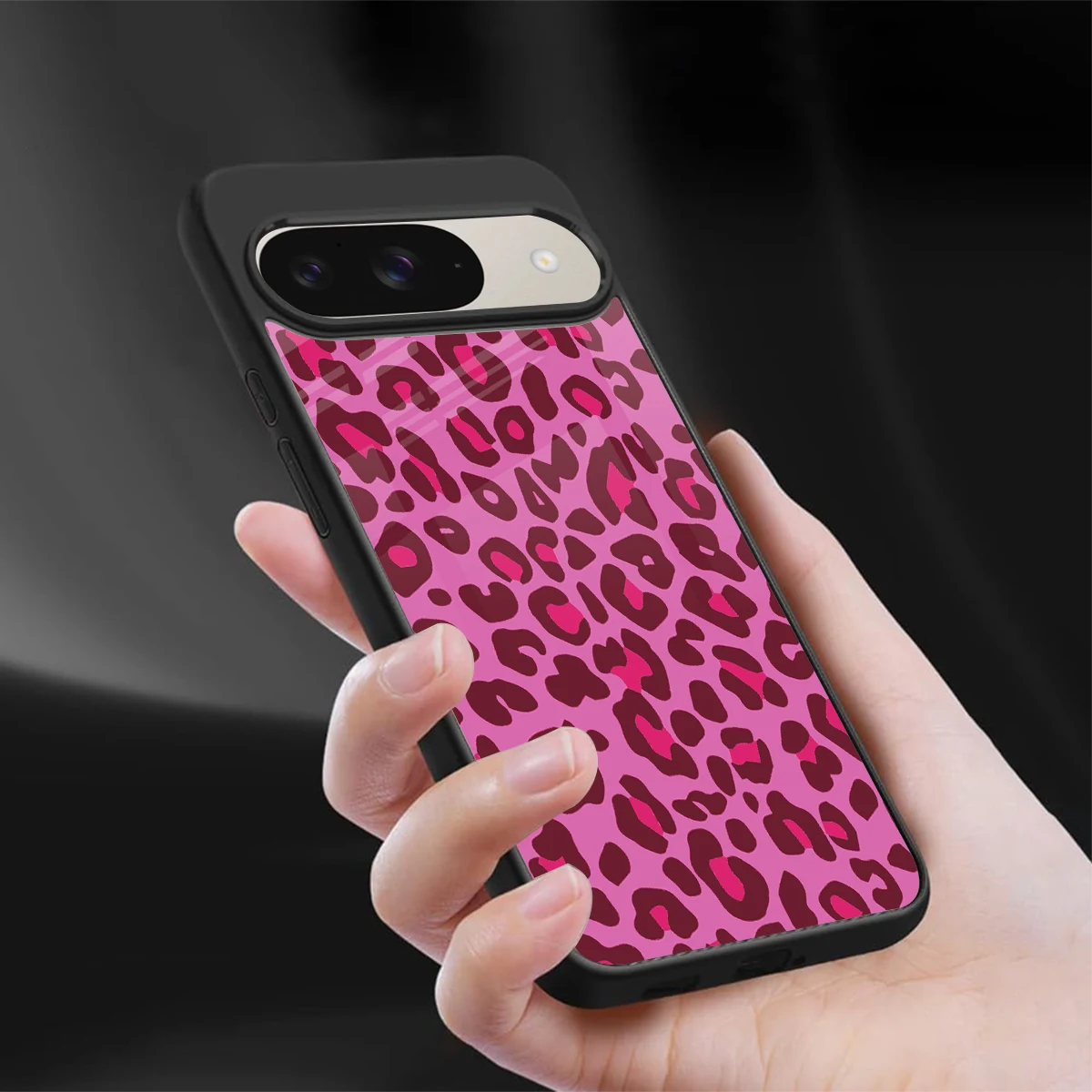 Leopard Pink sleek google pixel 9 cover with tempered glass back and TPU edges