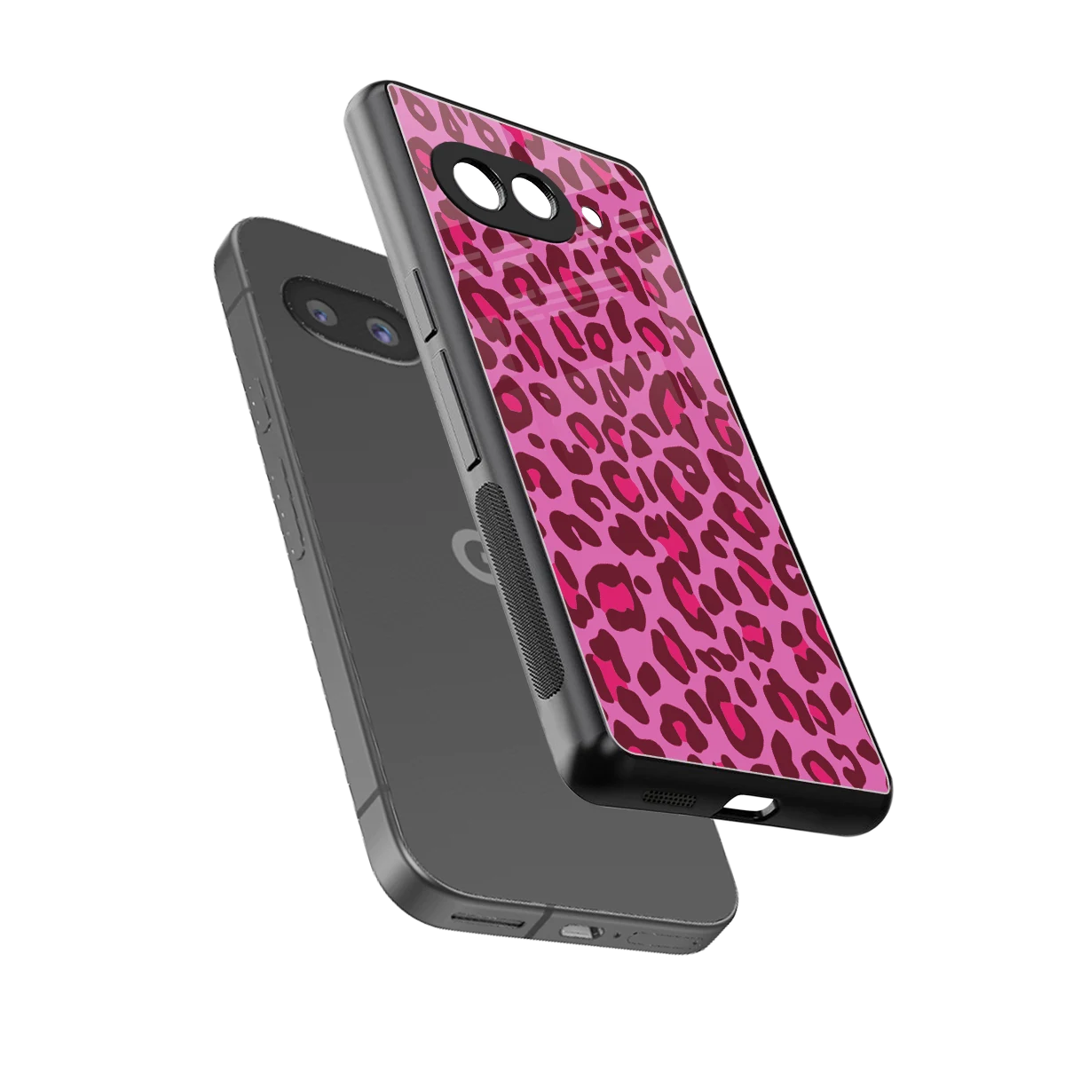 Leopard Pink sleek google pixel 10a cover with tempered glass back and TPU edges