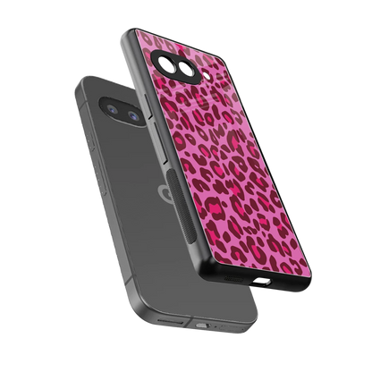 Leopard Pink sleek google pixel 10a cover with tempered glass back and TPU edges