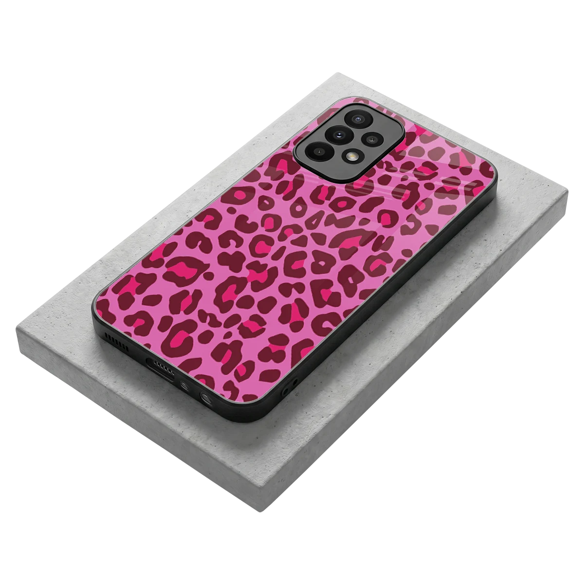 Leopard Pink stylish phone case for samsung galaxy a23 | glossy glass and slim fit