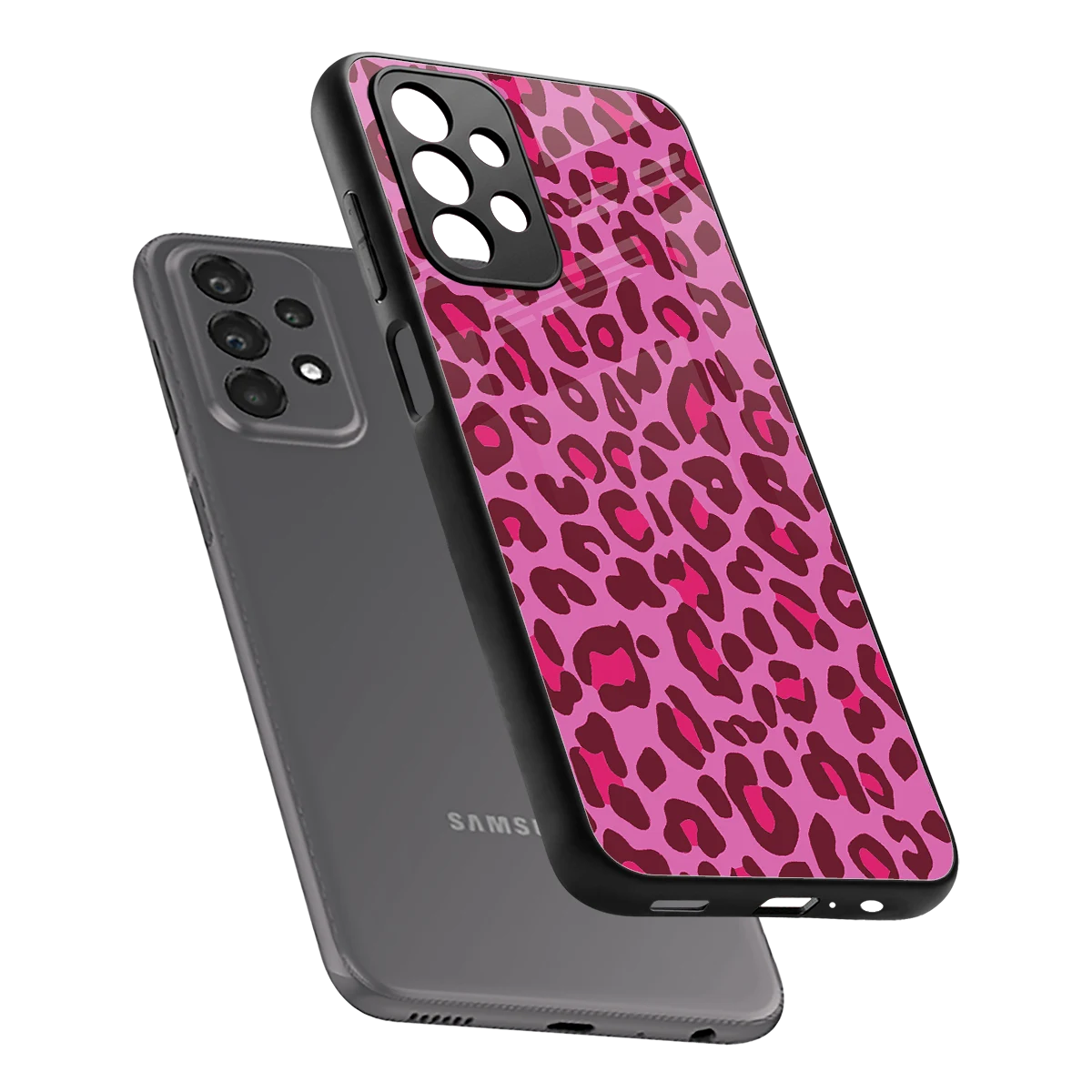 Leopard Pink sleek samsung galaxy a23 cover with tempered glass back and TPU edges