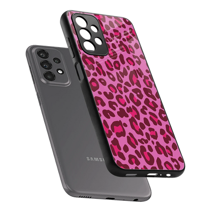 Leopard Pink sleek samsung galaxy a23 cover with tempered glass back and TPU edges