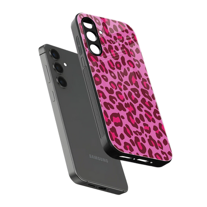 Leopard Pink sleek samsung galaxy a14 5g cover with tempered glass back and TPU edges