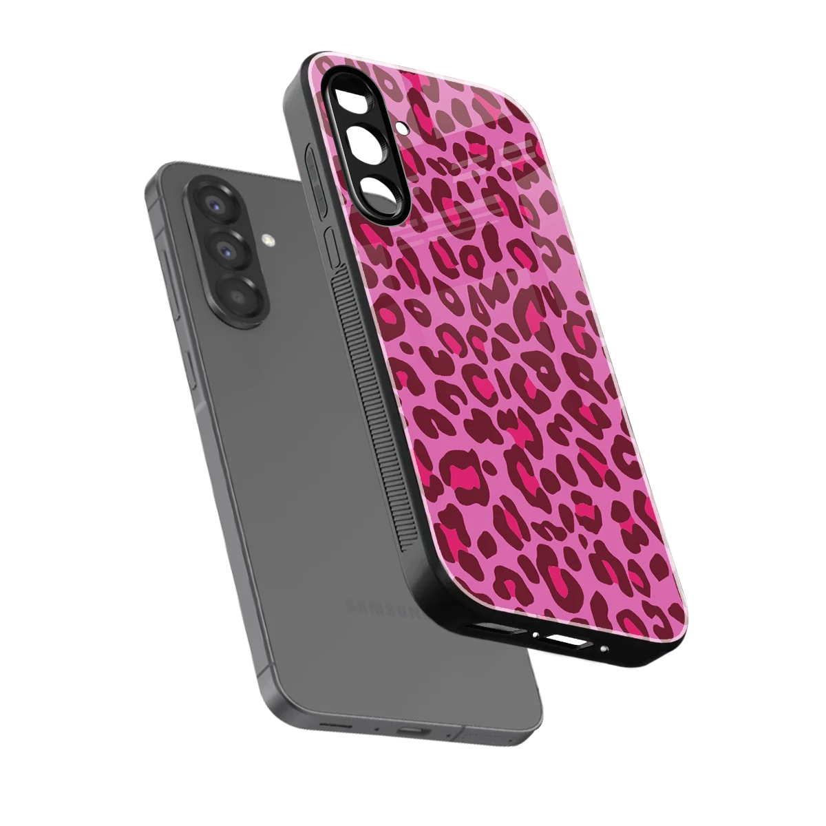 Leopard Pink sleek samsung galaxy a36 5g cover with tempered glass back and TPU edges