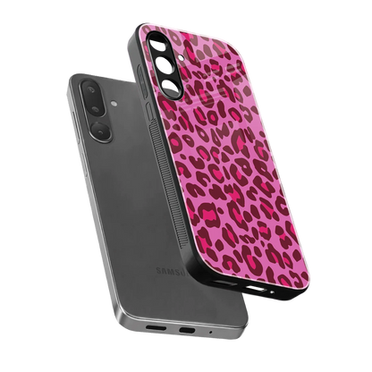 Leopard Pink sleek samsung galaxy m36 5g cover with tempered glass back and TPU edges