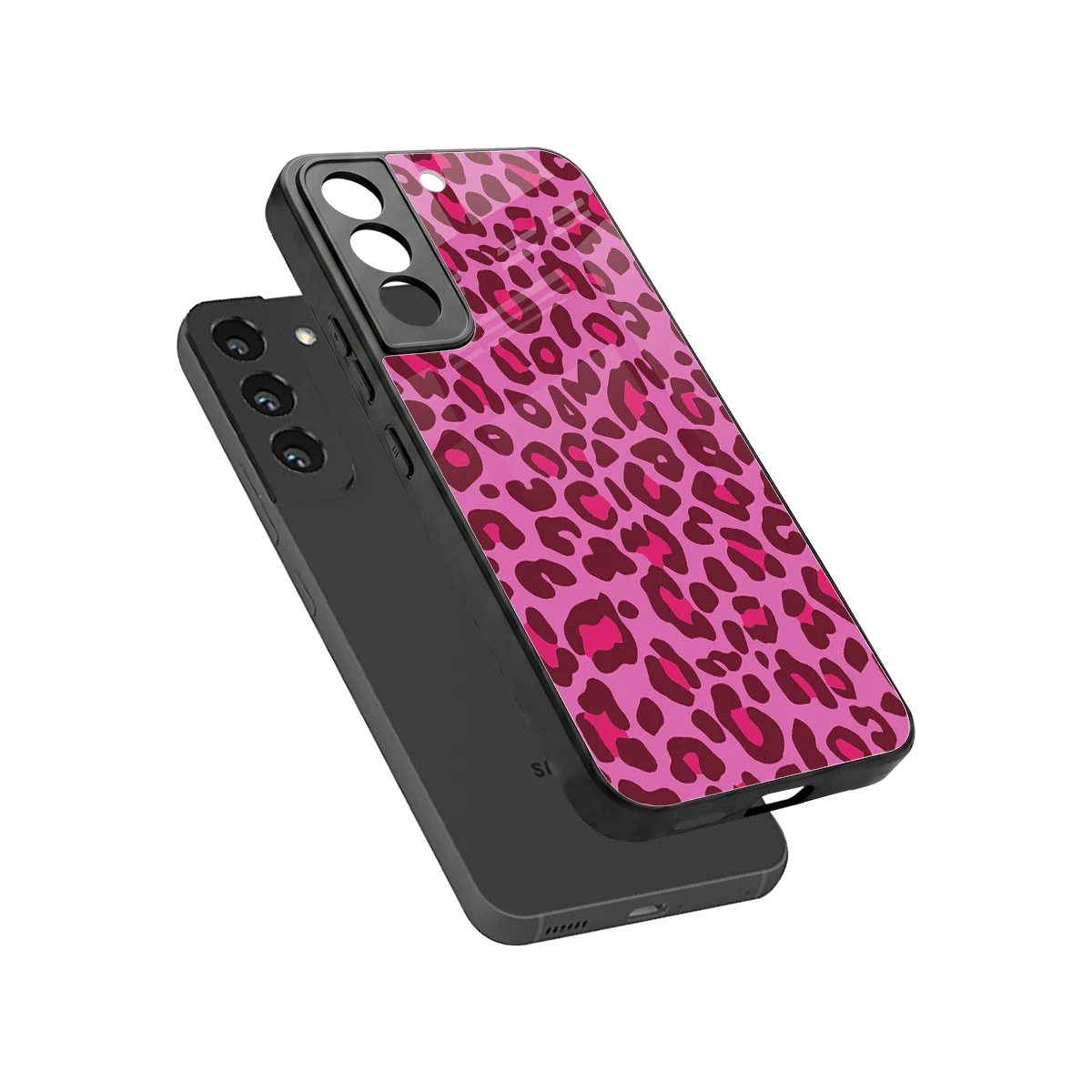 Leopard Pink sleek samsung galaxy s22 cover with tempered glass back and TPU edges