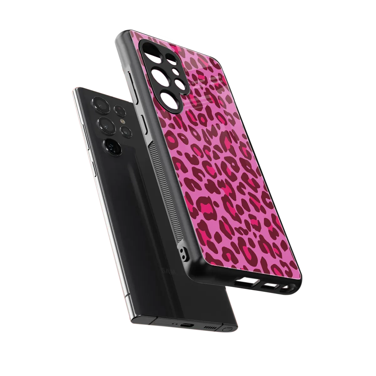 Leopard Pink sleek samsung galaxy s25 ultra cover with tempered glass back and TPU edges