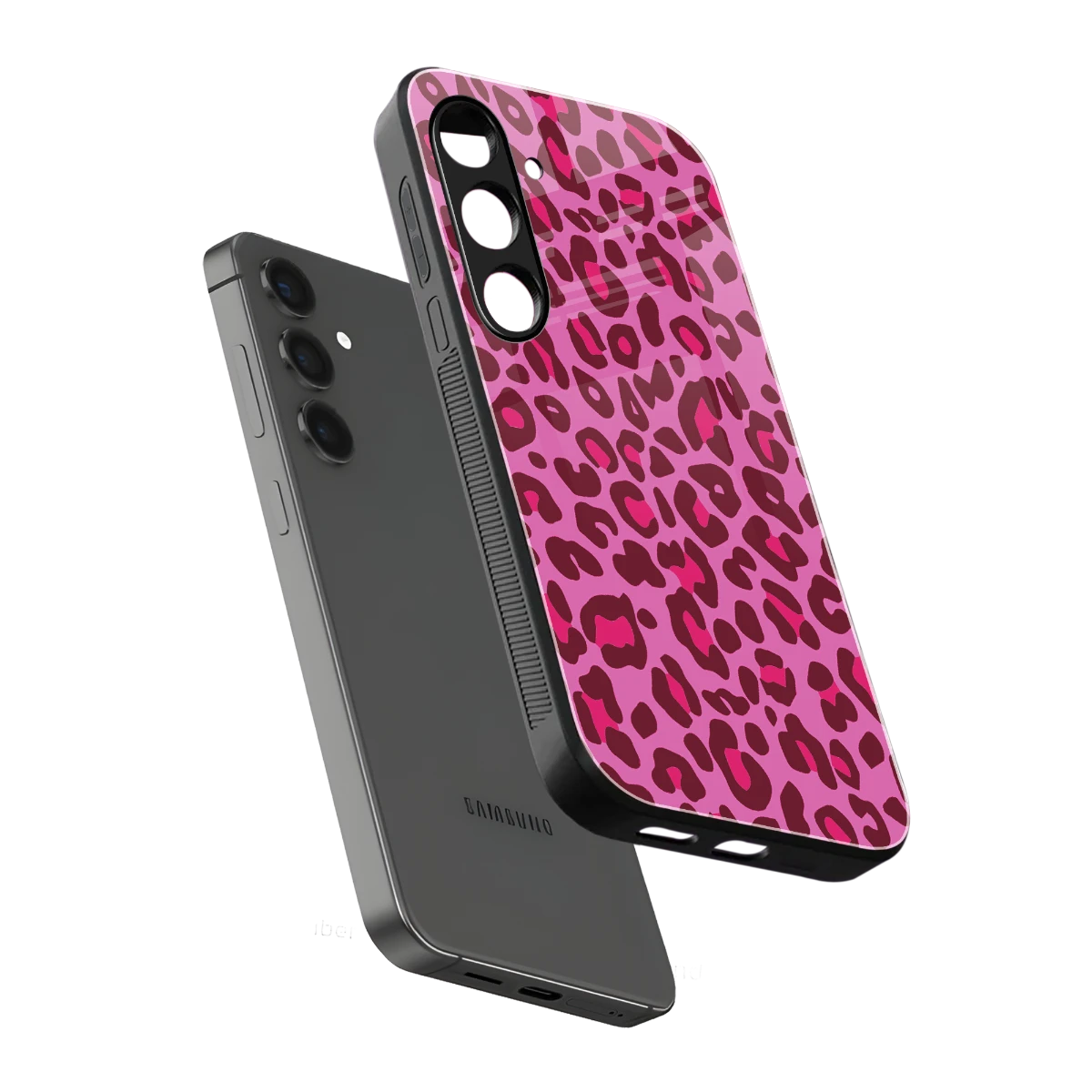 Leopard Pink sleek samsung galaxy s24 fe cover with tempered glass back and TPU edges