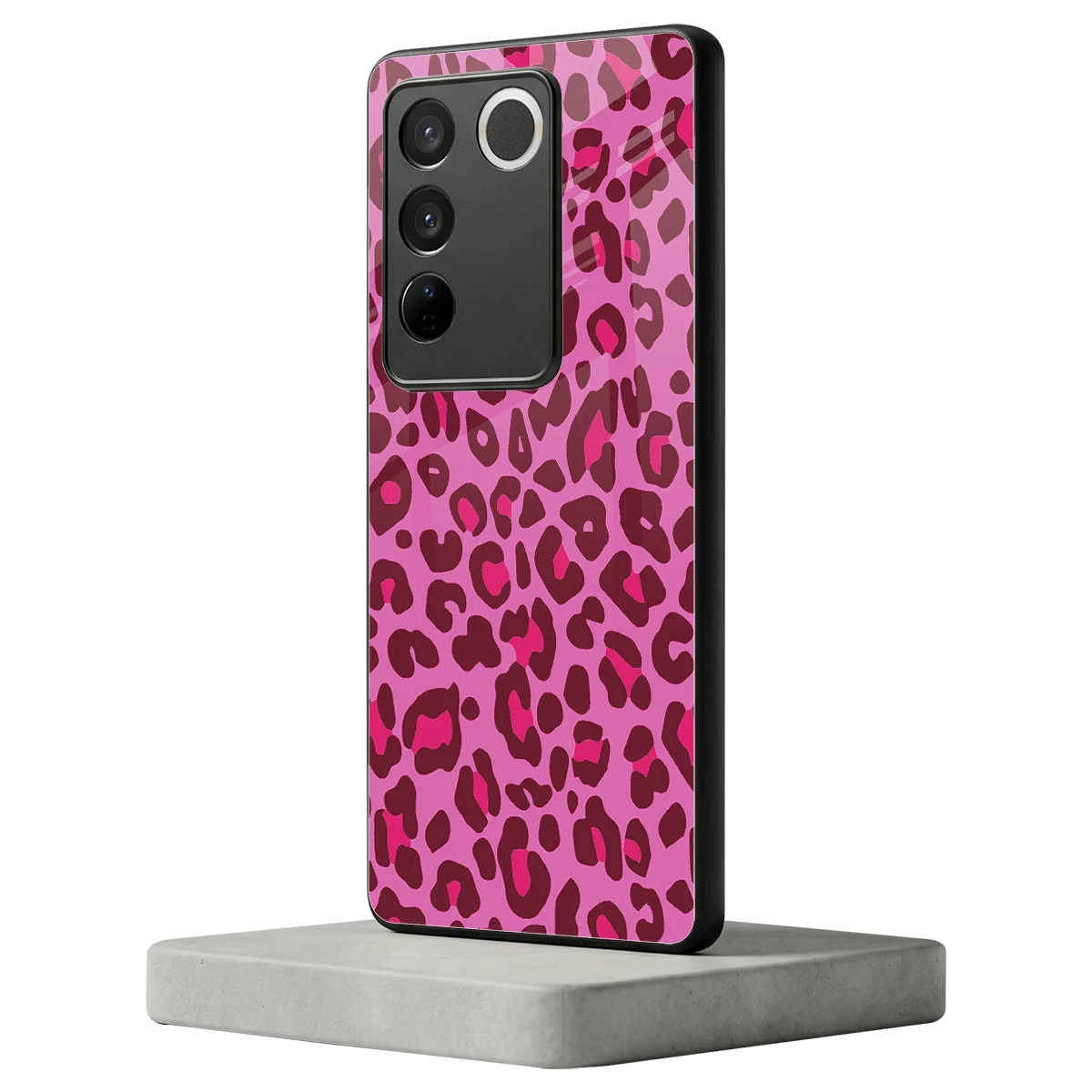 Leopard Pink vivo v27 5g mobile cover | shockproof glass phone case