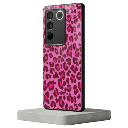 Leopard Pink vivo v27 5g mobile cover | shockproof glass phone case