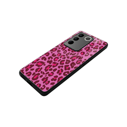 Leopard Pink stylish phone case for vivo v27 5g | glossy glass and slim fit