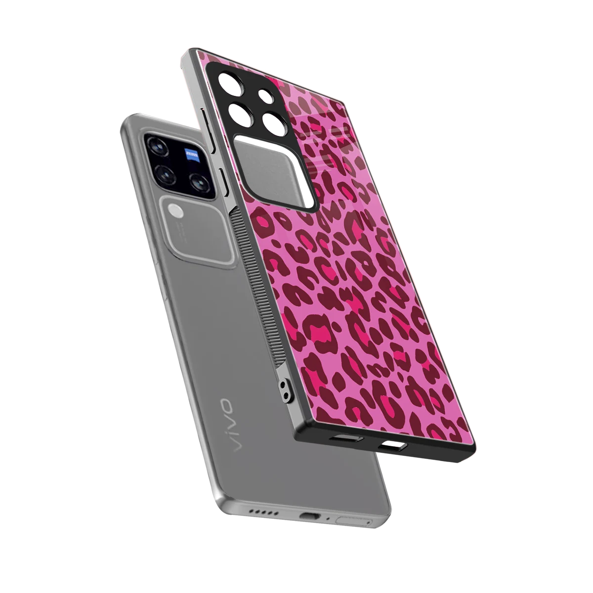 Leopard Pink sleekvivo v30 pro cover with tempered glass back and TPU edges