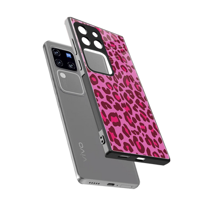 Leopard Pink sleekvivo v30 pro cover with tempered glass back and TPU edges