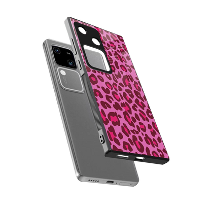 Leopard Pink sleek vivo v30 cover with tempered glass back and TPU edges