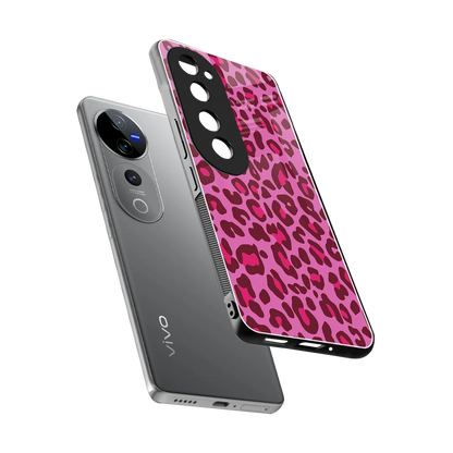 Leopard Pink sleek vivo v40 pro cover with tempered glass back and TPU edges