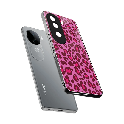 Leopard Pink sleek vivo v40e cover with tempered glass back and TPU edges