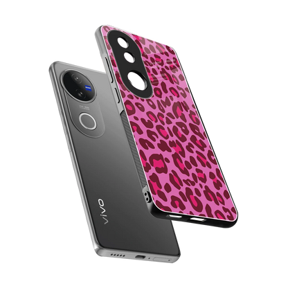 Leopard Pink sleek vivo v50 cover with tempered glass back and TPU edges