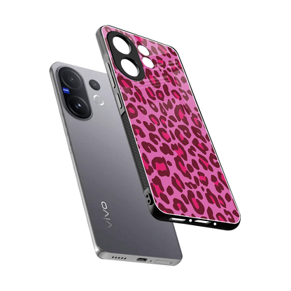 Leopard Pink sleek vivo v60 cover with tempered glass back and TPU edges