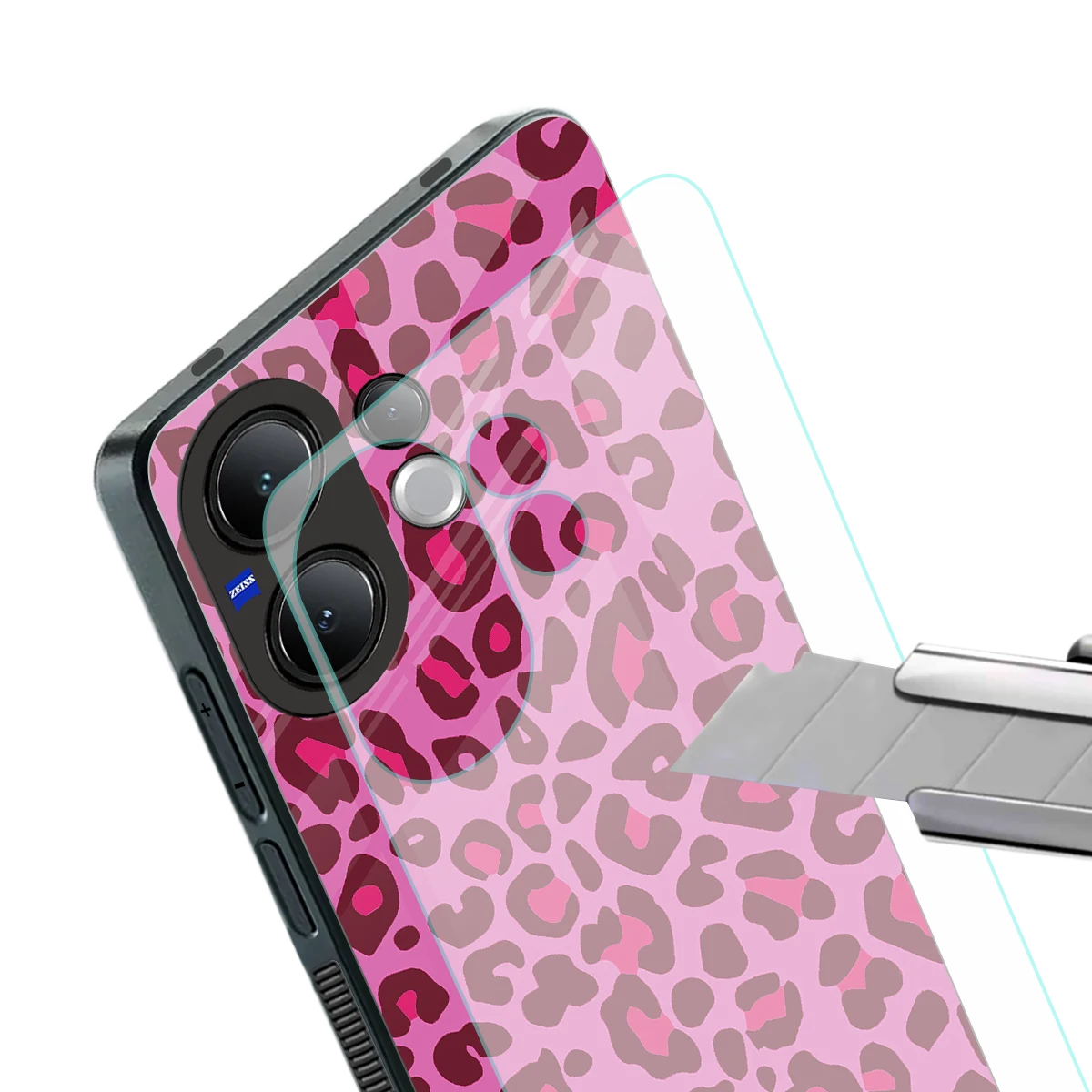 Leopard Pink stylish phone case for vivo v60 | glossy glass and slim fit