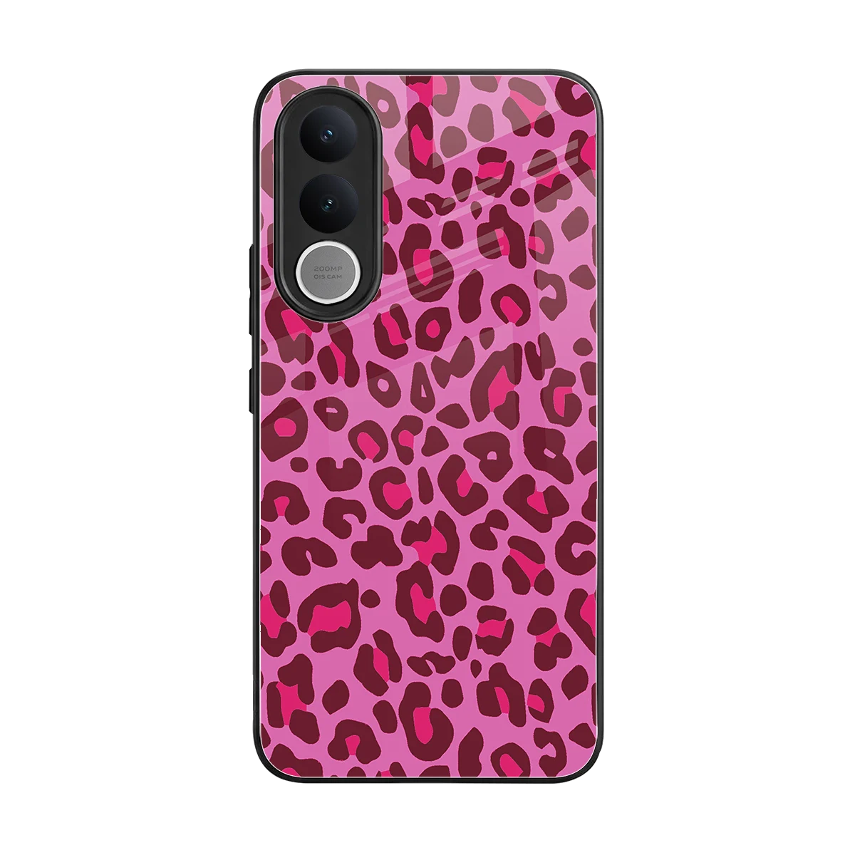 Leopard Pink back phone cover | glass case for vivo v70 fe