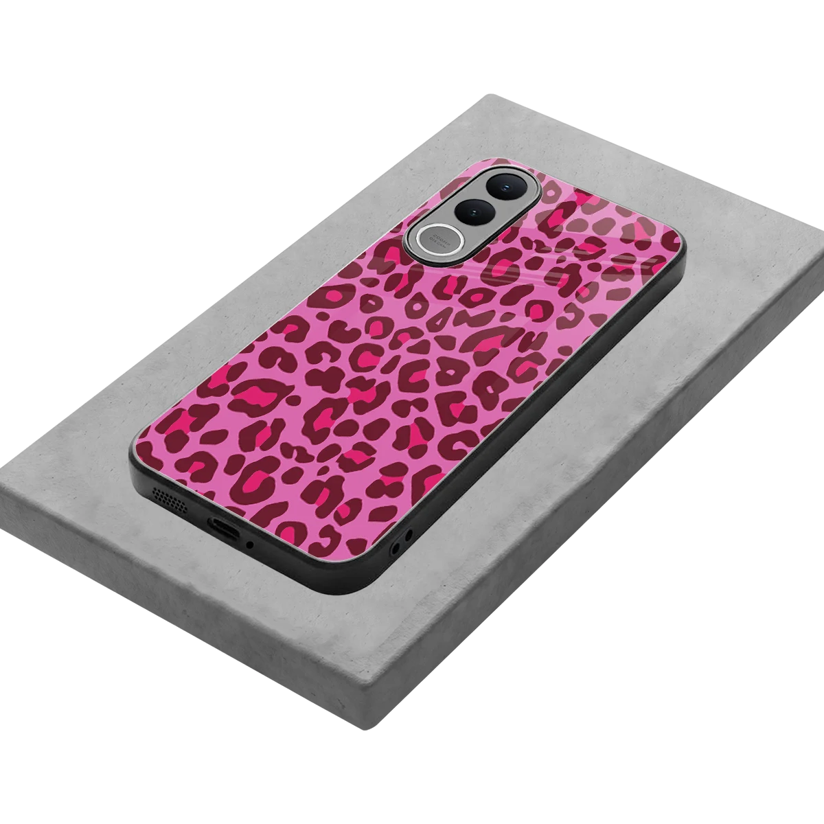 Leopard Pink stylish phone case for vivo v70 fe | glossy glass and slim fit
