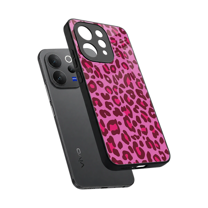 Leopard Pink sleek vivo v70 cover with tempered glass back and TPU edges