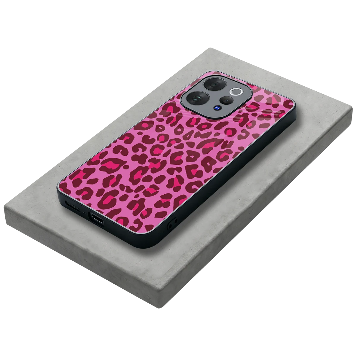 Leopard Pink stylish phone case for vivo v70 | glossy glass and slim fit