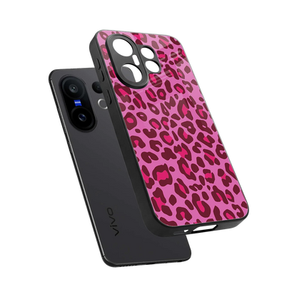 Leopard Pink sleek vivo x200 fe cover with tempered glass back and TPU edges