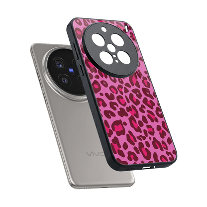 Leopard Pink sleek vivo x200 pro cover with tempered glass back and TPU edges