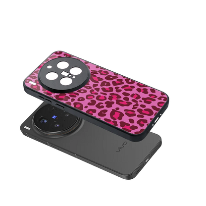 Leopard Pink sleek vivo x300 pro cover with tempered glass back and TPU edges