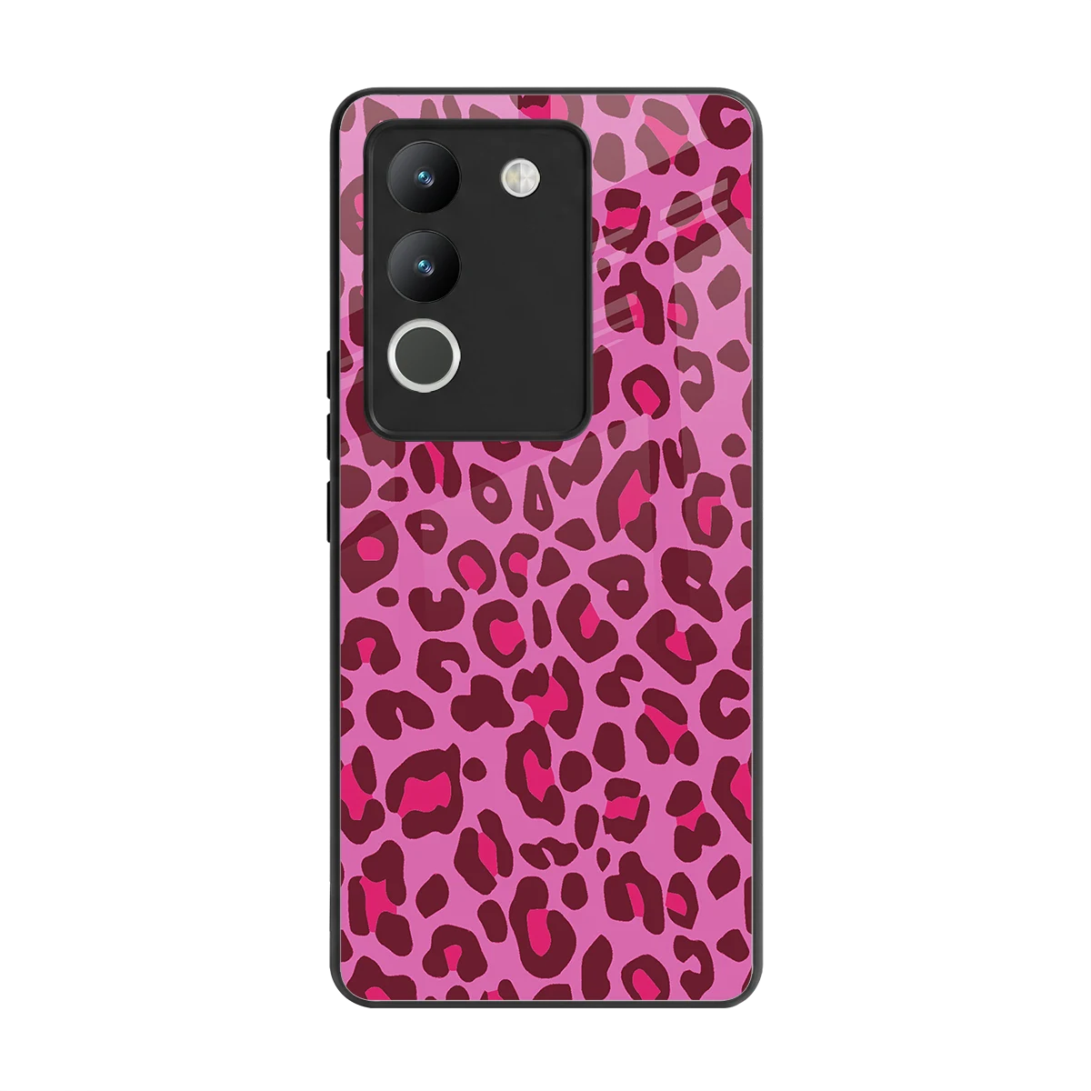 Leopard Pink back phone cover | glass case for vivo y200 5g