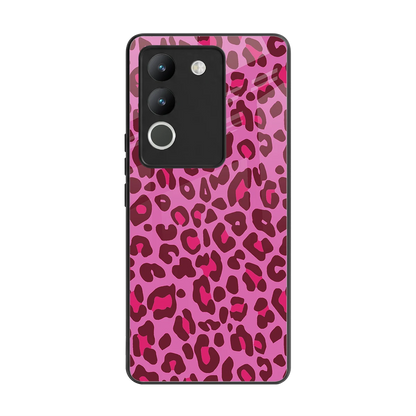Leopard Pink back phone cover | glass case for vivo y200 5g