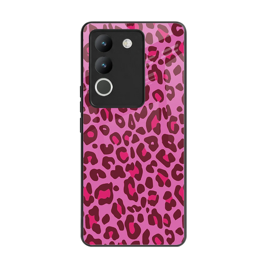 Leopard Pink back phone cover | glass case for vivo y200 5g