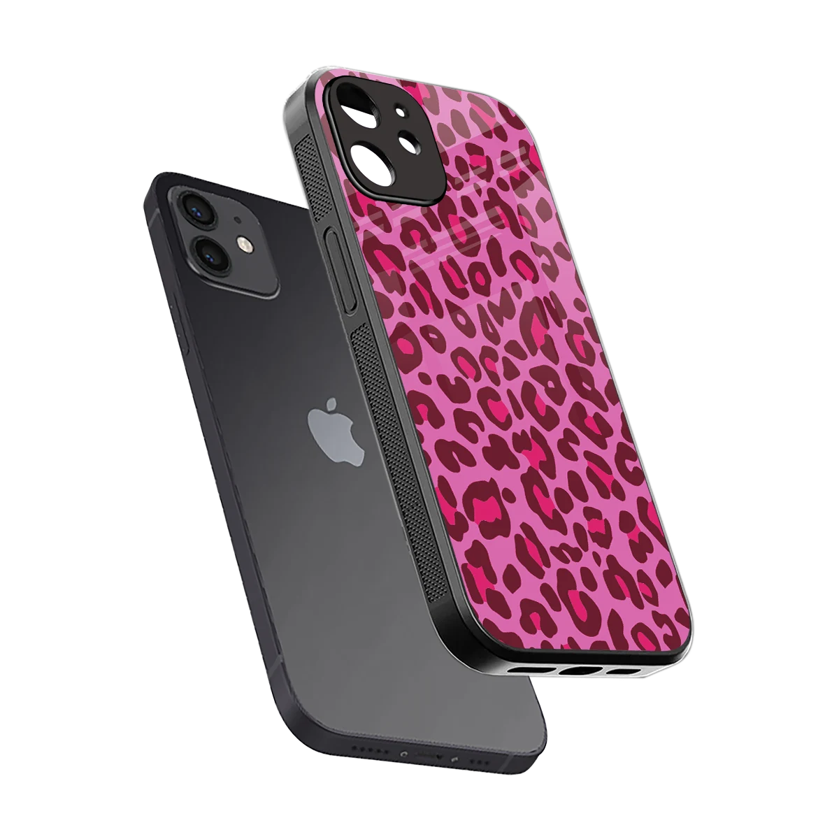 Leopard Pink sleek iphone 12 cover with tempered glass back and TPU edges