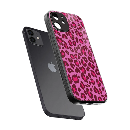 Leopard Pink sleek iphone 12 cover with tempered glass back and TPU edges