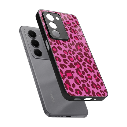 Leopard Pink sleek redmi 15 5g cover with tempered glass back and TPU edges
