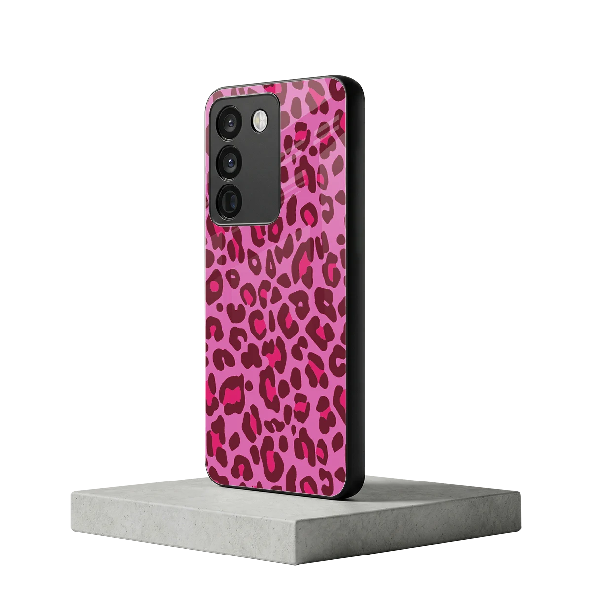 Leopard Pink vivo y200 5g mobile cover | shockproof glass phone case