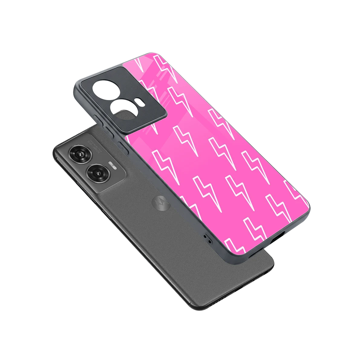Lightning Pink sleek motorola edge 50 fusion cover with tempered glass back and TPU edges