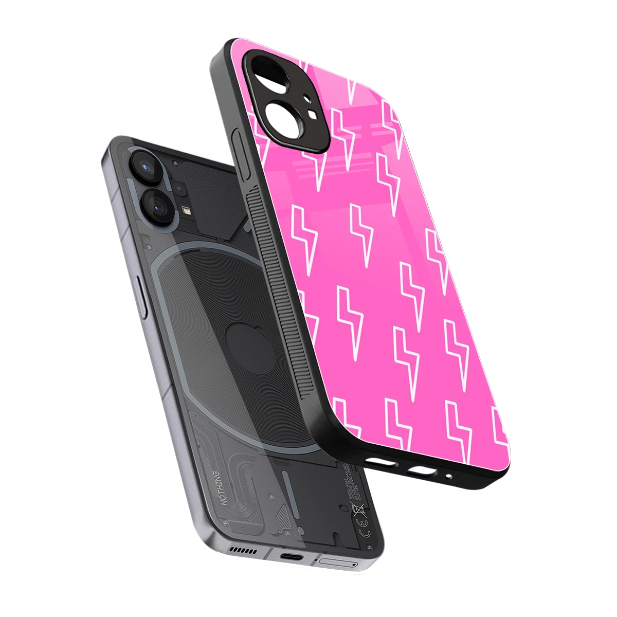Lightning Pink sleek nothing phone 1 cover with tempered glass back and TPU edges