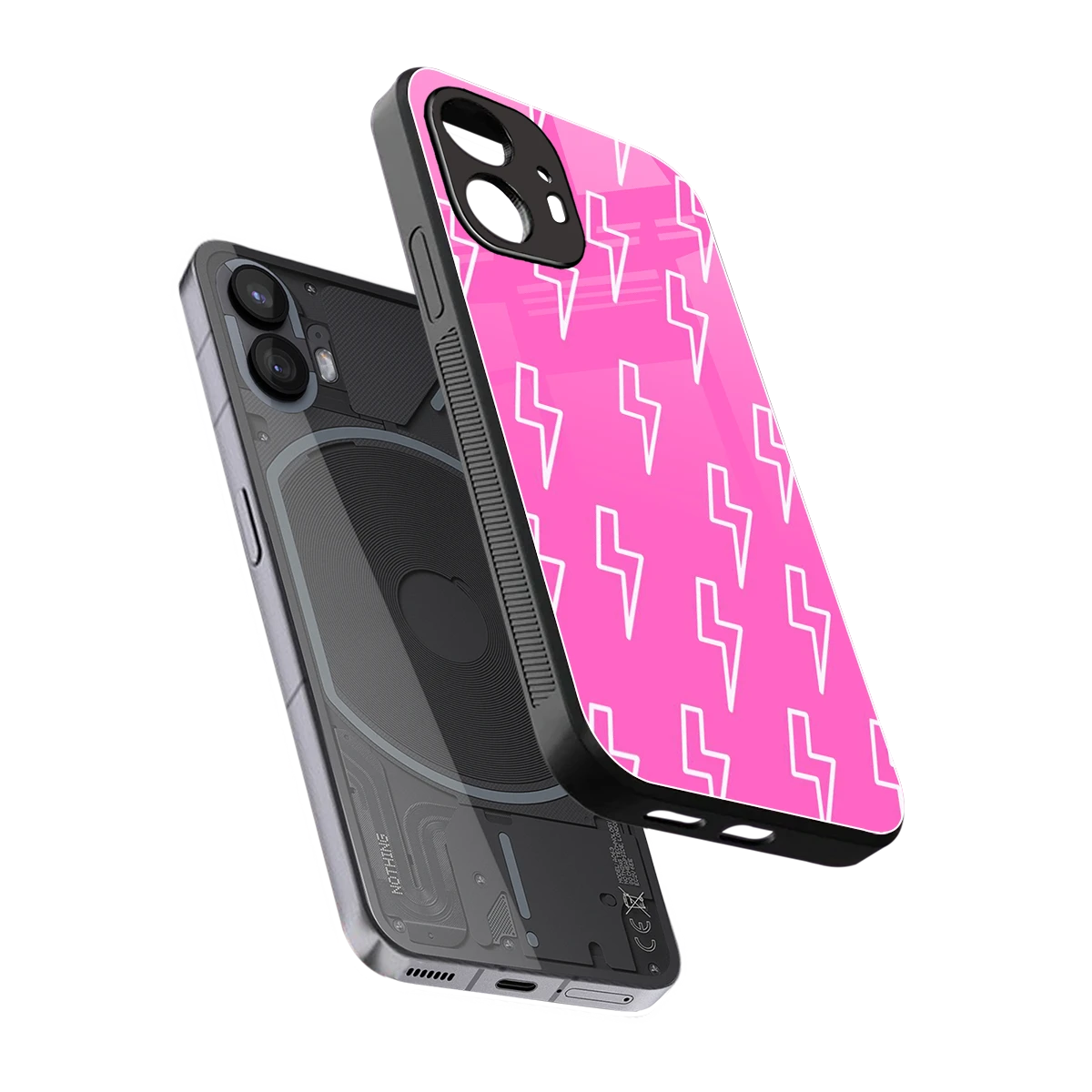 Lightning Pink sleek nothing phone 2 cover with tempered glass back and TPU edges