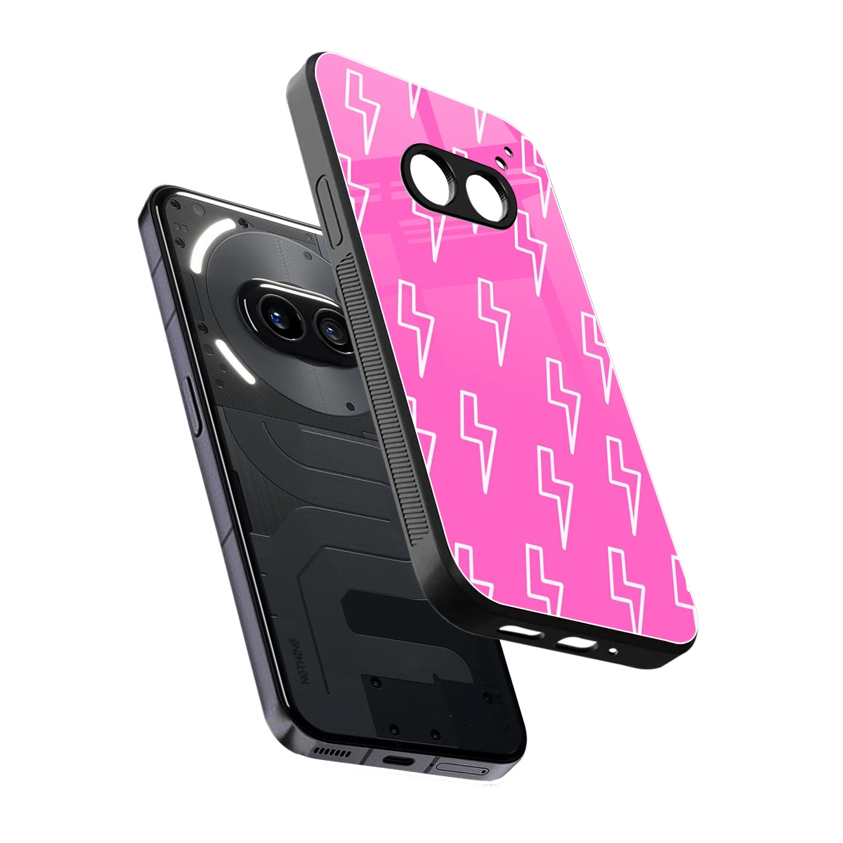 Lightning Pink sleek nothing phone 2a plus cover with tempered glass back and TPU edges