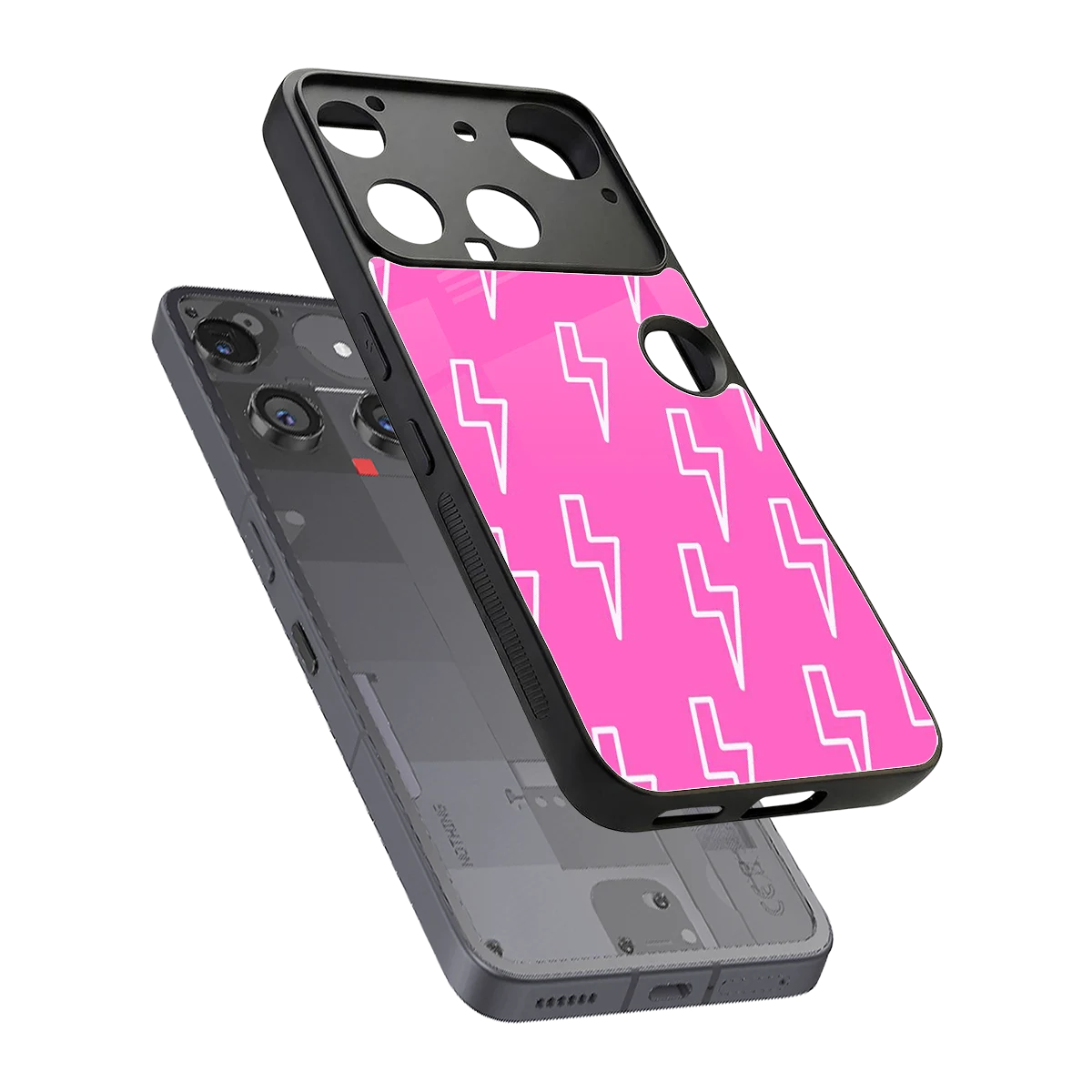 Lightning Pink sleek nothing phone 3 cover with tempered glass back and TPU edges